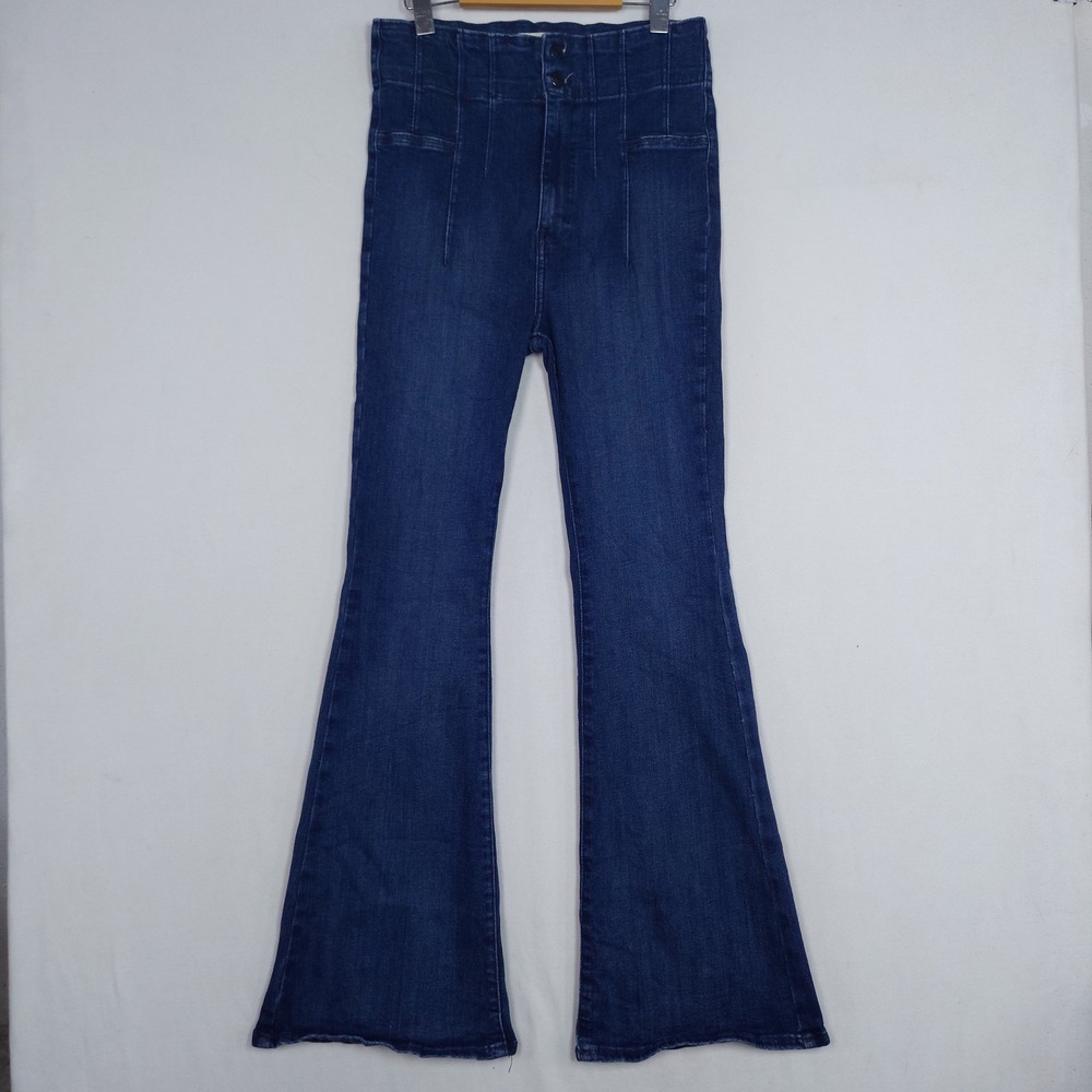 Free People High Rise Flare Jeans Dark Wash Corset Waist Blue OB1184972